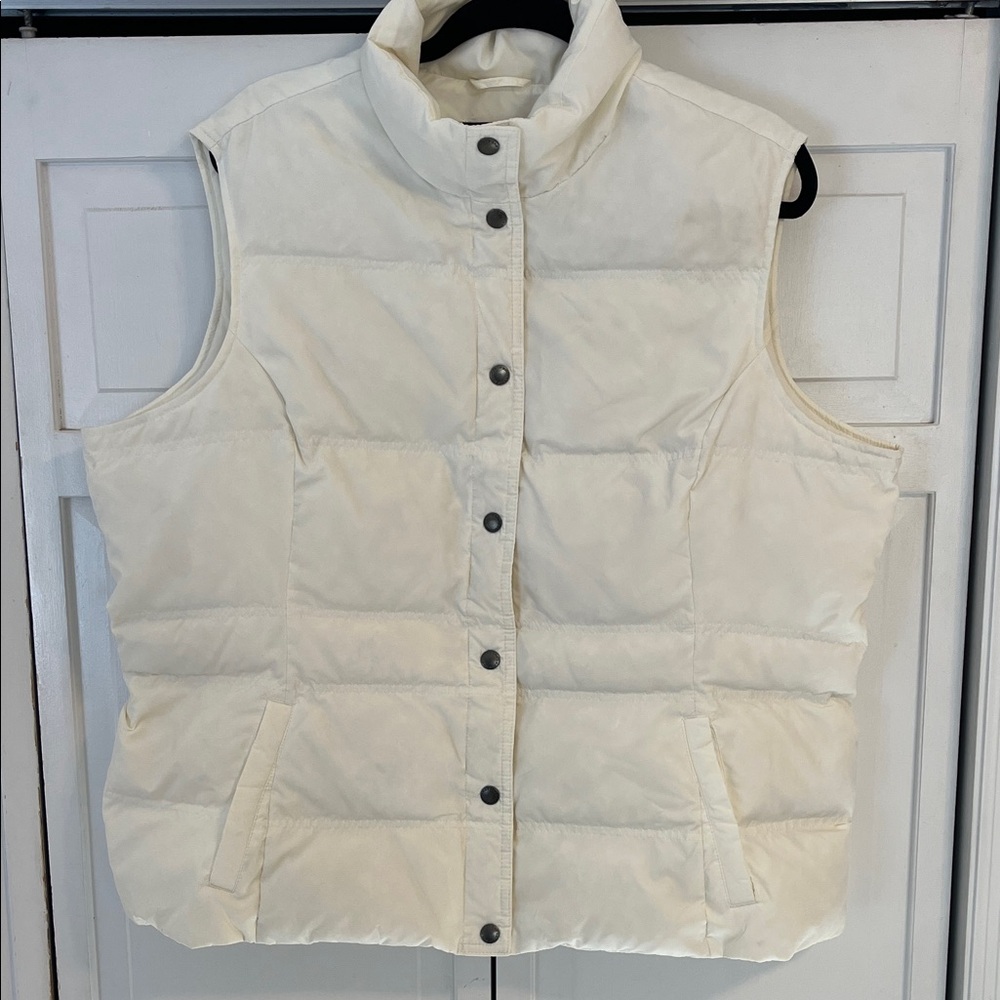 Lands End Ivory Quilted Down Vest Womens Size XL